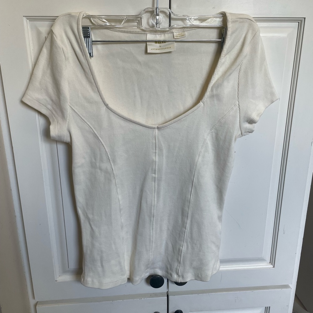 Maeve Anthropologie Cream Square-Neck T Shirt Size Medium